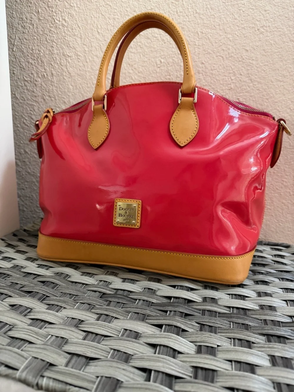 Dooney & Bourke Patent Leather Top Handle Satchel in Red Orange - Leather trim - Picture 1 of 16
